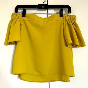 TOPSHOP Off the Shoulder Lime Green/Mustard Blouse